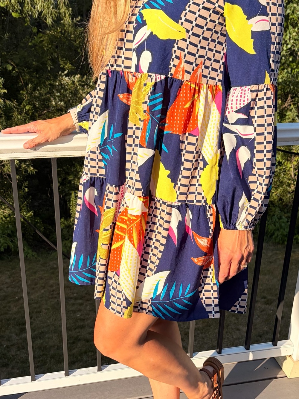 Navy Floral Patchwork Tiered Dress